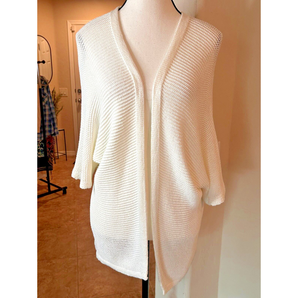 Made in Spain White Crochet Open Front Sweater Cardigan Small 4-8